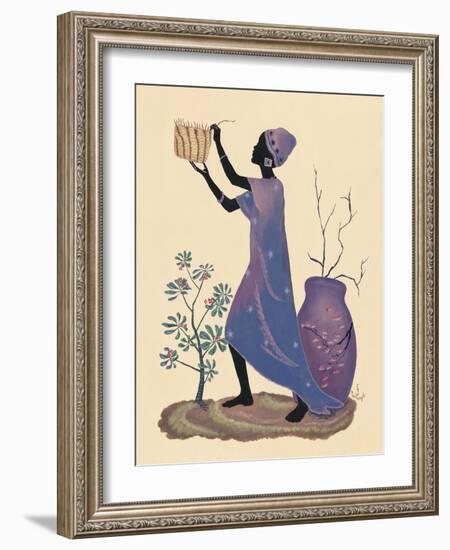 Weaving Basket - Purple Dress-Judy Mastrangelo-Framed Giclee Print