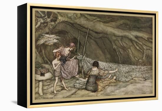 Weaving Curtains-Arthur Rackham-Framed Stretched Canvas