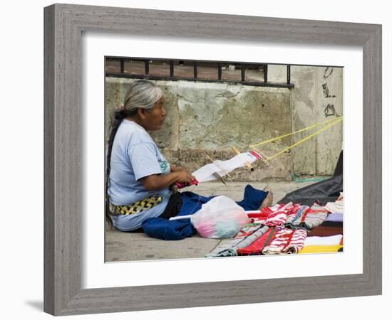 Weaving on Street, Oaxaca City, Oaxaca, Mexico, North America-Robert Harding-Framed Photographic Print