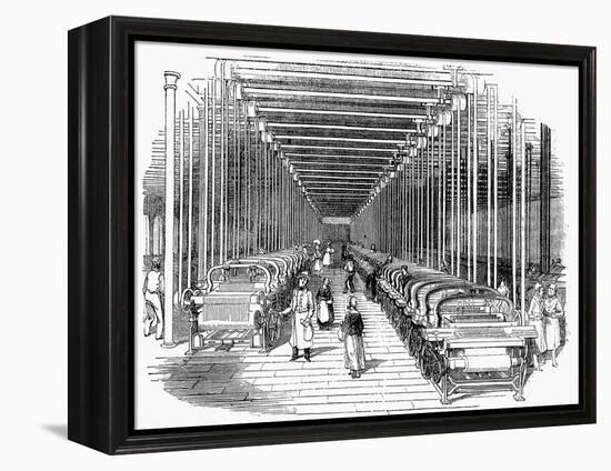 Weaving Shed Fitted with Rows of Power Looms Driven by Belt and Shafting, C1840-null-Framed Premier Image Canvas