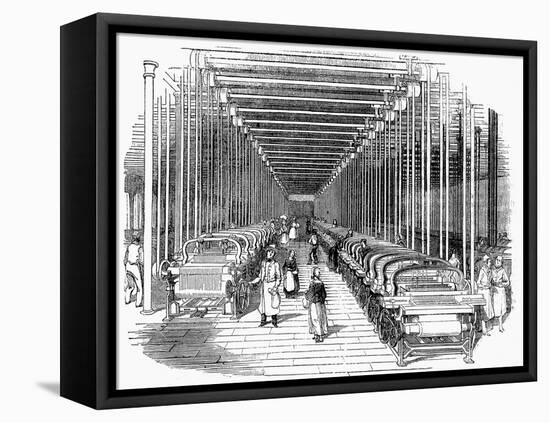 Weaving Shed Fitted with Rows of Power Looms Driven by Belt and Shafting, C1840-null-Framed Premier Image Canvas