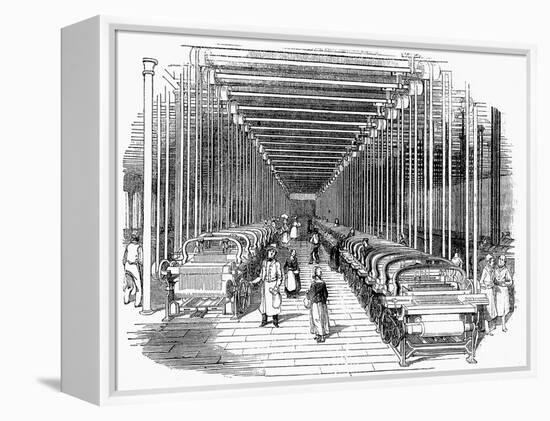 Weaving Shed Fitted with Rows of Power Looms Driven by Belt and Shafting, C1840-null-Framed Premier Image Canvas