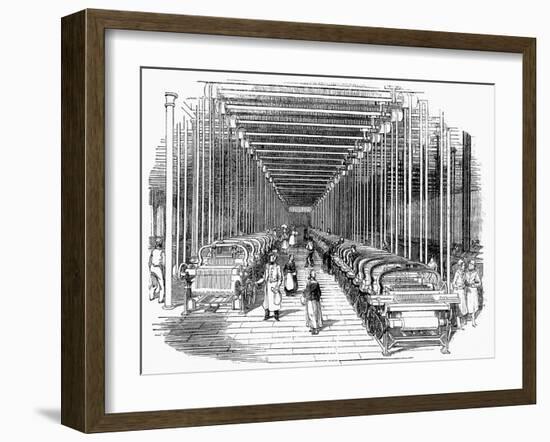 Weaving Shed Fitted with Rows of Power Looms Driven by Belt and Shafting, C1840-null-Framed Giclee Print