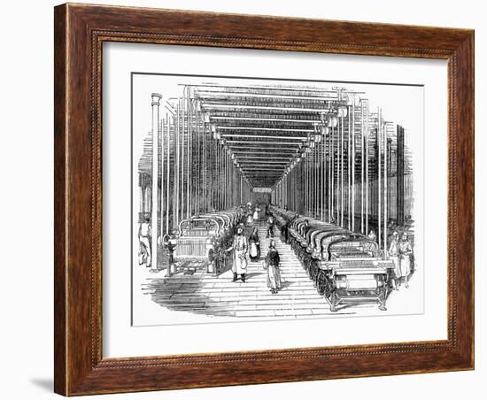 Weaving Shed Fitted with Rows of Power Looms Driven by Belt and Shafting, C1840-null-Framed Giclee Print