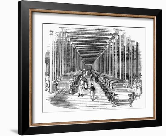 Weaving Shed Fitted with Rows of Power Looms Driven by Belt and Shafting, C1840-null-Framed Giclee Print