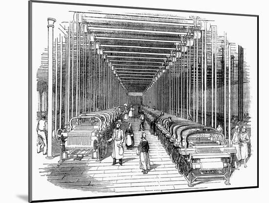 Weaving Shed Fitted with Rows of Power Looms Driven by Belt and Shafting, C1840-null-Mounted Giclee Print