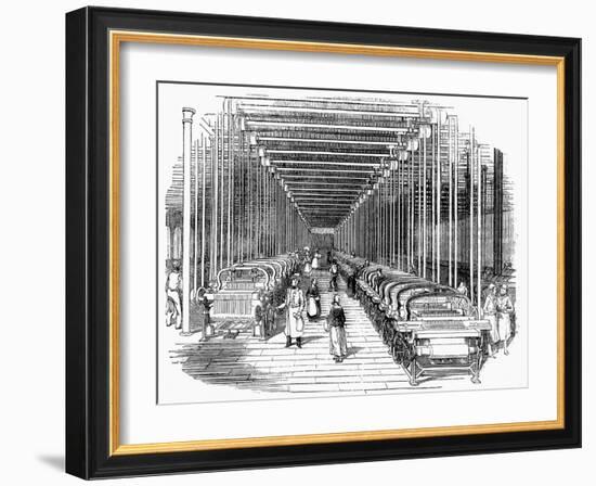 Weaving Shed Fitted with Rows of Power Looms Driven by Belt and Shafting, C1840-null-Framed Giclee Print