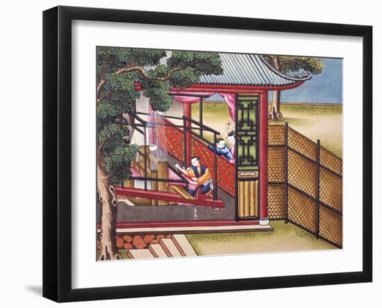 Weaving Silk on a Loom, from "The Process of Manufacturing Silk in 24 Stages"-null-Framed Giclee Print