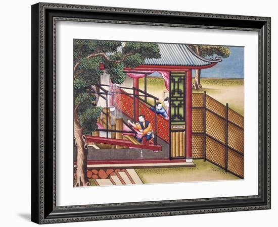 Weaving Silk on a Loom, from "The Process of Manufacturing Silk in 24 Stages"-null-Framed Giclee Print