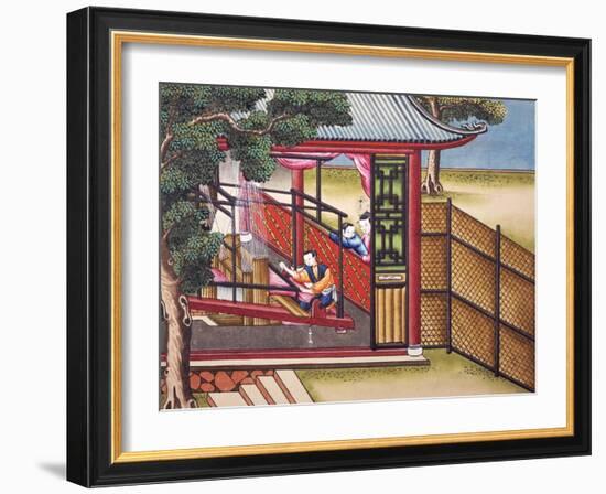 Weaving Silk on a Loom, from "The Process of Manufacturing Silk in 24 Stages"-null-Framed Giclee Print