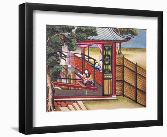 Weaving Silk on a Loom, from "The Process of Manufacturing Silk in 24 Stages"-null-Framed Giclee Print