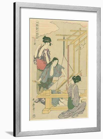 Weaving the Silk, No.12 from 'Joshoku Kaiko Tewaza-Gusa', C.1800-Kitagawa Utamaro-Framed Giclee Print