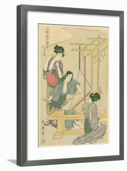 Weaving the Silk, No.12 from 'Joshoku Kaiko Tewaza-Gusa', C.1800-Kitagawa Utamaro-Framed Giclee Print