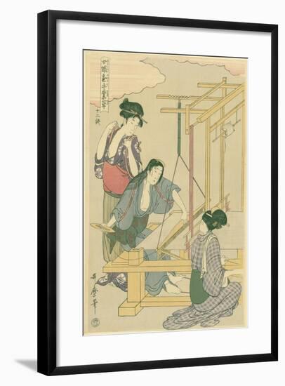 Weaving the Silk, No.12 from 'Joshoku Kaiko Tewaza-Gusa', C.1800-Kitagawa Utamaro-Framed Giclee Print