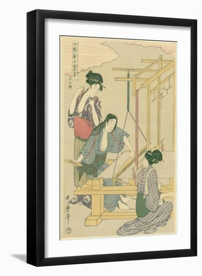 Weaving the Silk, No.12 from 'Joshoku Kaiko Tewaza-Gusa', C.1800-Kitagawa Utamaro-Framed Giclee Print