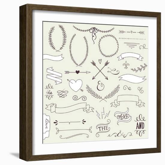 Wedding Graphic Set, Arrows, Hearts, Laurel, Wreaths, Ribbons and Labels.-Alisa Foytik-Framed Art Print