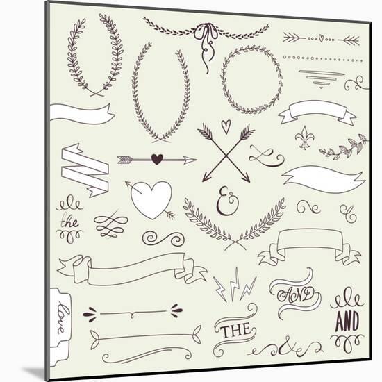 Wedding Graphic Set, Arrows, Hearts, Laurel, Wreaths, Ribbons and Labels.-Alisa Foytik-Mounted Art Print