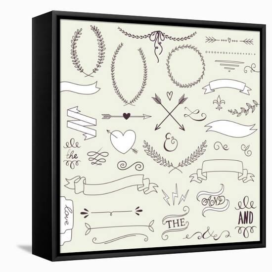 Wedding Graphic Set, Arrows, Hearts, Laurel, Wreaths, Ribbons and Labels.-Alisa Foytik-Framed Stretched Canvas