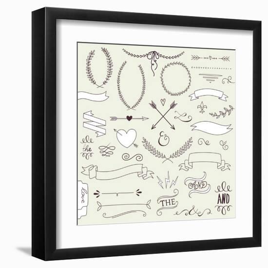 Wedding Graphic Set, Arrows, Hearts, Laurel, Wreaths, Ribbons and Labels.-Alisa Foytik-Framed Art Print