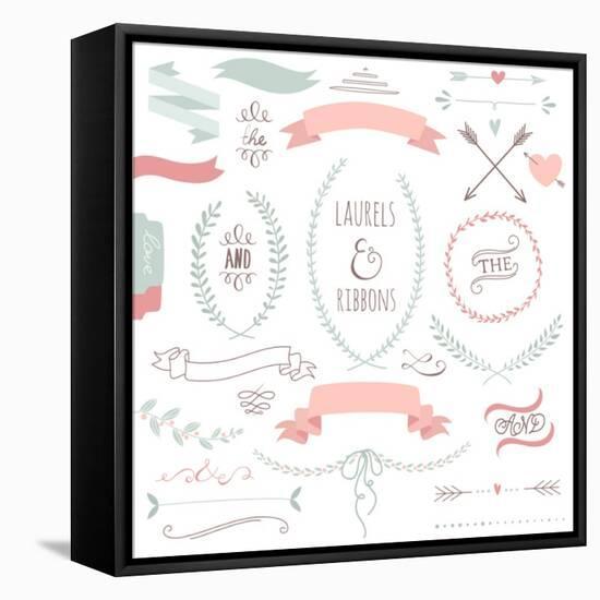 Wedding Graphic Set, Arrows, Hearts, Laurel, Wreaths, Ribbons and Labels.-Alisa Foytik-Framed Stretched Canvas