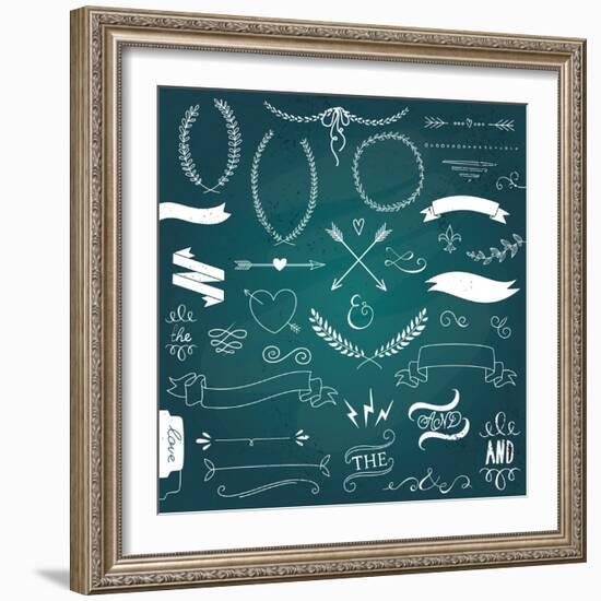 Wedding Graphic Set, Arrows, Hearts, Laurel, Wreaths, Ribbons and Labels-Alisa Foytik-Framed Premium Giclee Print