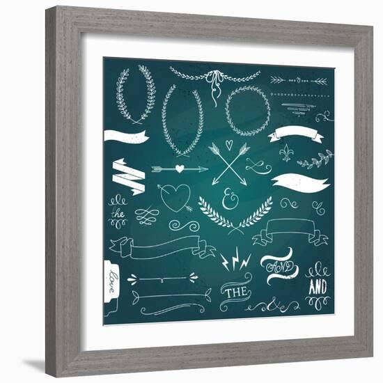 Wedding Graphic Set, Arrows, Hearts, Laurel, Wreaths, Ribbons and Labels-Alisa Foytik-Framed Premium Giclee Print