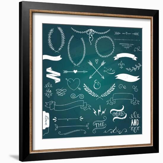 Wedding Graphic Set, Arrows, Hearts, Laurel, Wreaths, Ribbons and Labels-Alisa Foytik-Framed Premium Giclee Print