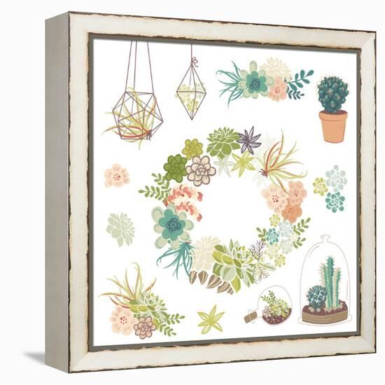 Wedding Graphic Set with Succulents, Wreath and Glass Terrariums-Alisa Foytik-Framed Stretched Canvas