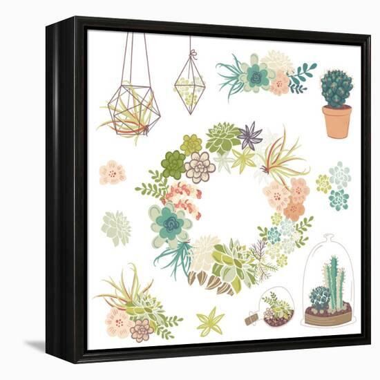 Wedding Graphic Set with Succulents, Wreath and Glass Terrariums-Alisa Foytik-Framed Stretched Canvas