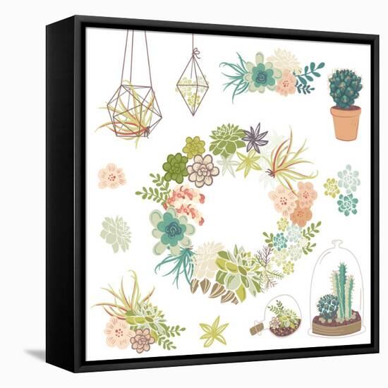 Wedding Graphic Set with Succulents, Wreath and Glass Terrariums-Alisa Foytik-Framed Stretched Canvas