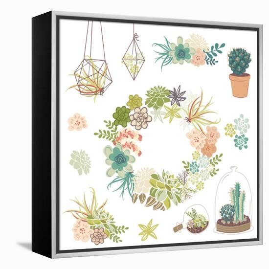 Wedding Graphic Set with Succulents, Wreath and Glass Terrariums-Alisa Foytik-Framed Stretched Canvas