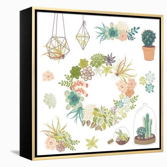 Wedding Graphic Set with Succulents, Wreath and Glass Terrariums-Alisa Foytik-Framed Stretched Canvas