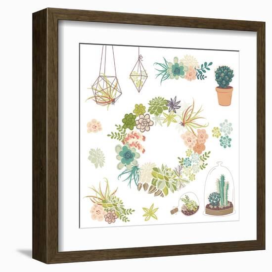 Wedding Graphic Set with Succulents, Wreath and Glass Terrariums-Alisa Foytik-Framed Art Print