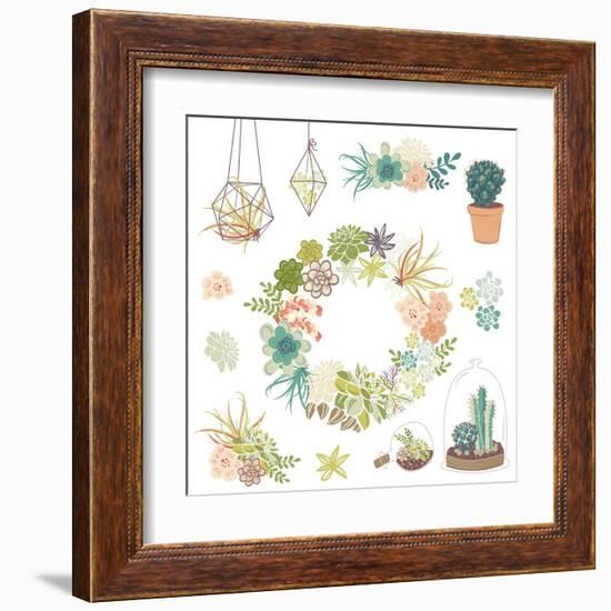 Wedding Graphic Set with Succulents, Wreath and Glass Terrariums-Alisa Foytik-Framed Art Print