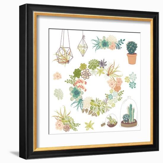 Wedding Graphic Set with Succulents, Wreath and Glass Terrariums-Alisa Foytik-Framed Art Print