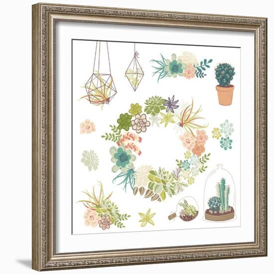 Wedding Graphic Set with Succulents, Wreath and Glass Terrariums-Alisa Foytik-Framed Art Print