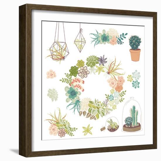 Wedding Graphic Set with Succulents, Wreath and Glass Terrariums-Alisa Foytik-Framed Art Print