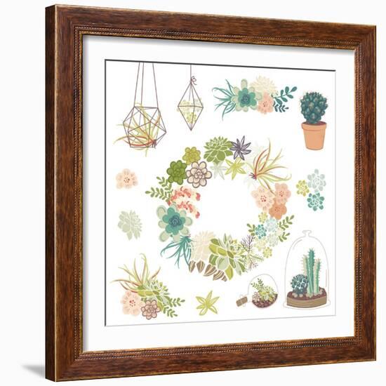 Wedding Graphic Set with Succulents, Wreath and Glass Terrariums-Alisa Foytik-Framed Art Print