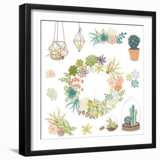 Wedding Graphic Set with Succulents, Wreath and Glass Terrariums-Alisa Foytik-Framed Art Print