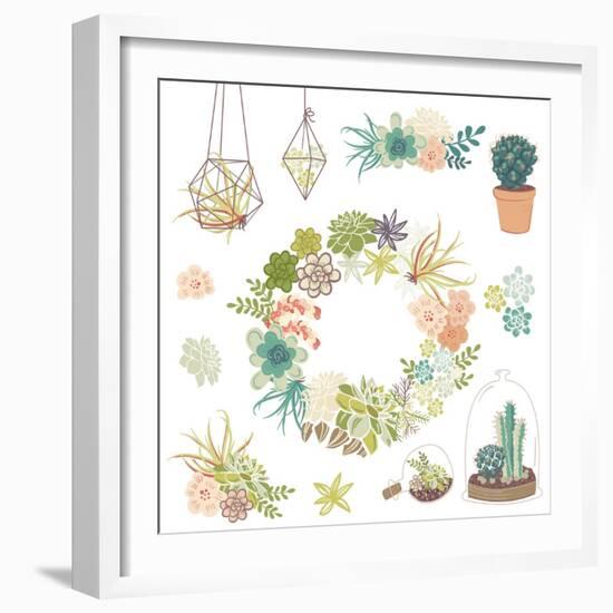 Wedding Graphic Set with Succulents, Wreath and Glass Terrariums-Alisa Foytik-Framed Art Print