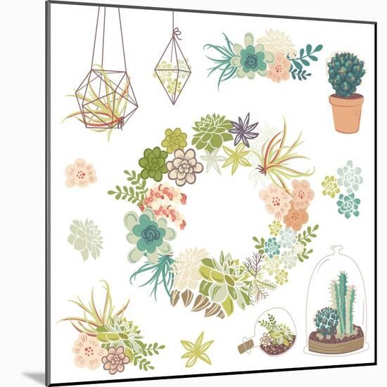 Wedding Graphic Set with Succulents, Wreath and Glass Terrariums-Alisa Foytik-Mounted Art Print