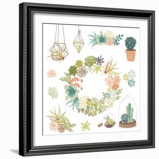 Wedding Graphic Set with Succulents, Wreath and Glass Terrariums-Alisa Foytik-Framed Art Print