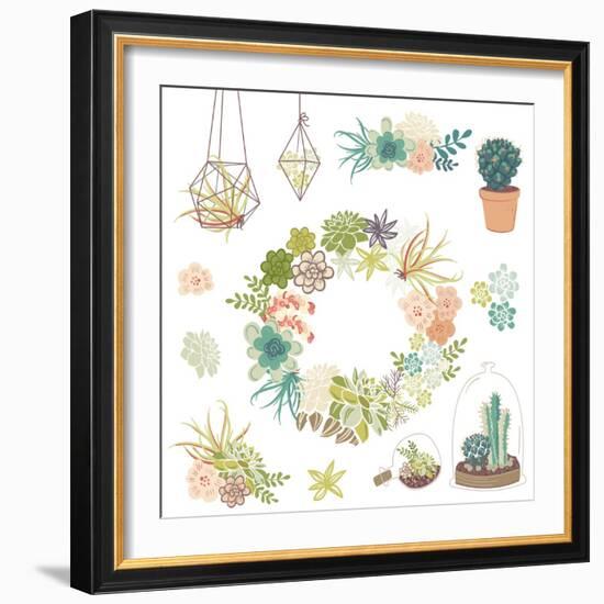 Wedding Graphic Set with Succulents, Wreath and Glass Terrariums-Alisa Foytik-Framed Art Print