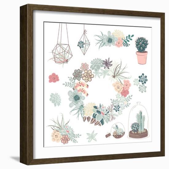 Wedding Graphic Set with Succulents, Wreath and Glass Terrariums-Alisa Foytik-Framed Art Print