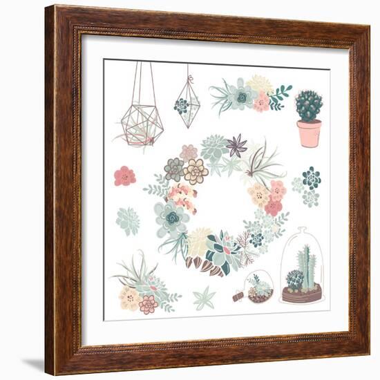 Wedding Graphic Set with Succulents, Wreath and Glass Terrariums-Alisa Foytik-Framed Art Print