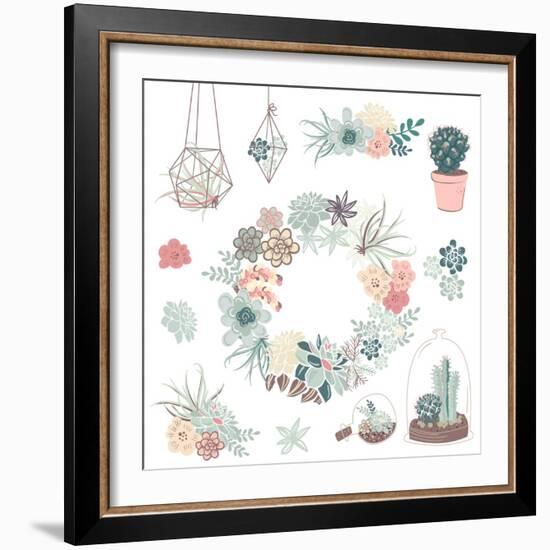 Wedding Graphic Set with Succulents, Wreath and Glass Terrariums-Alisa Foytik-Framed Art Print