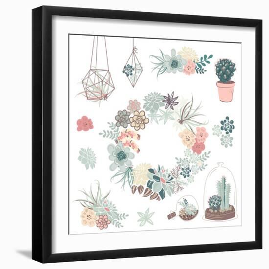 Wedding Graphic Set with Succulents, Wreath and Glass Terrariums-Alisa Foytik-Framed Art Print