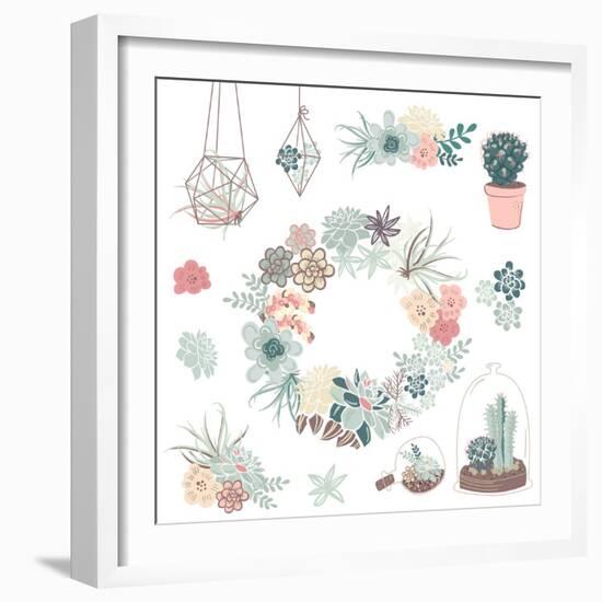 Wedding Graphic Set with Succulents, Wreath and Glass Terrariums-Alisa Foytik-Framed Art Print