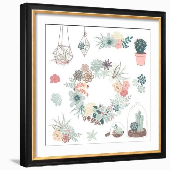 Wedding Graphic Set with Succulents, Wreath and Glass Terrariums-Alisa Foytik-Framed Art Print