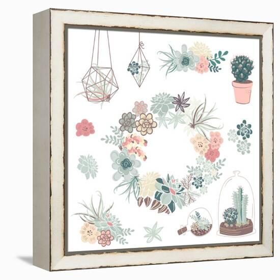 Wedding Graphic Set with Succulents, Wreath and Glass Terrariums-Alisa Foytik-Framed Stretched Canvas